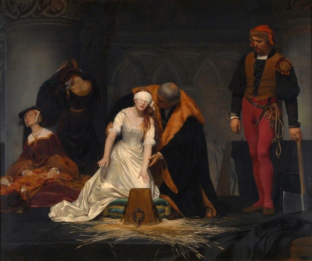 Paul Delaroche, "The Execution of Lady Jane Grey," 1834. Oil on canvas, 246 cm × 297 cm (97 in × 117 in). National Gallery, London. Image courtesy Wikipedia