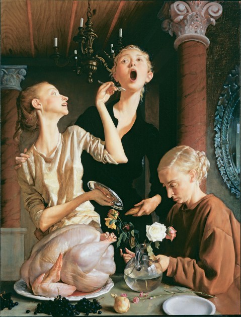 John Currin, "Thanksgiving," 2013. Oil on canvas, approx. 68" x 53". Tate
