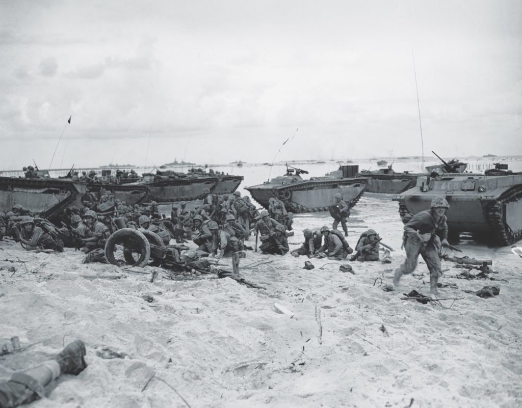 Marines of the 1st Division storm ashore on Peleliu Island. They suffered 1,300 casualties on the first day, yet poor planning denied them reinforcements when they were most needed. (Bettmann/Getty Images)