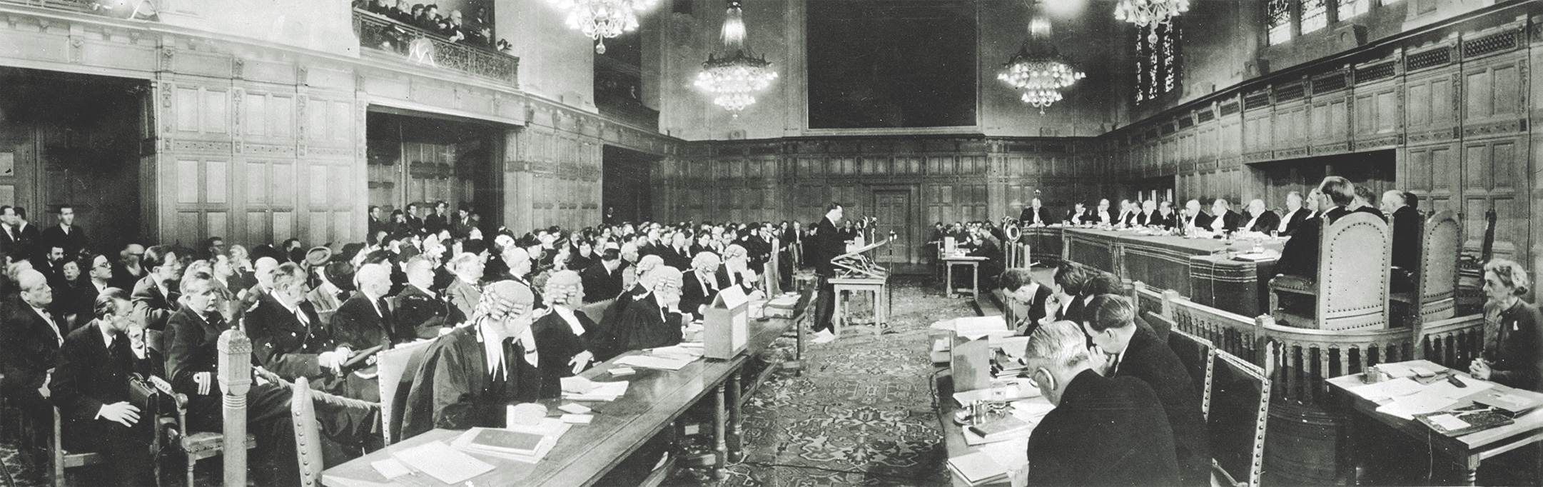 The Court of International Justice in The Hague meets in 1948 to consider Britain’s dispute with Albania over the Corfu incident. (Kurt Hulton/Getty Images)