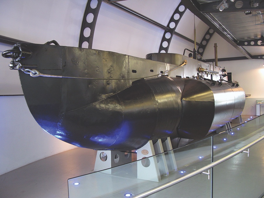 The sole surviving X-Craft midget sub, X-24, is displayed at the Royal Navy Submarine Museum in Gosport. (Geni) 