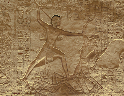 Ramesses II slaying enemies used in the crossing of the Red Sea