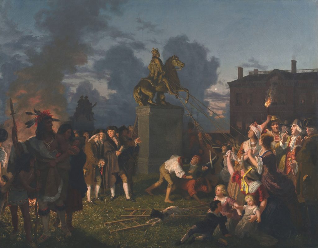Mob tearing down King George III's Statue